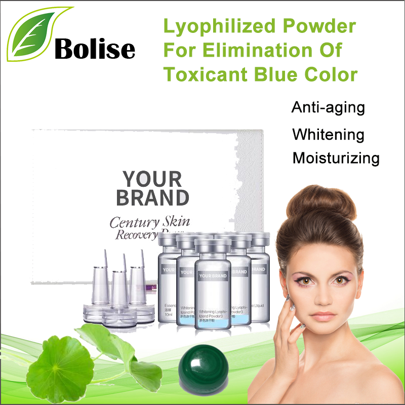 Poudre lyophilisée pour l'élimination de la couleur bleue toxique